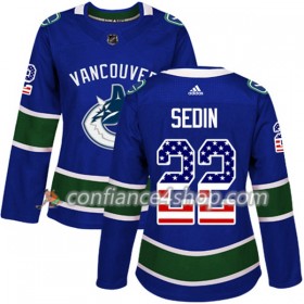 Adidas Maillot de Hockey Vancouver Canucks Daniel Sedin 22 2017-2018 Bleu USA Flag Fashion Authentic - Femme